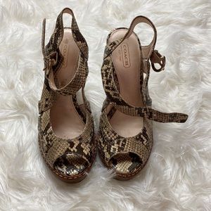 Vintage Coach wooden platform snake skin heels